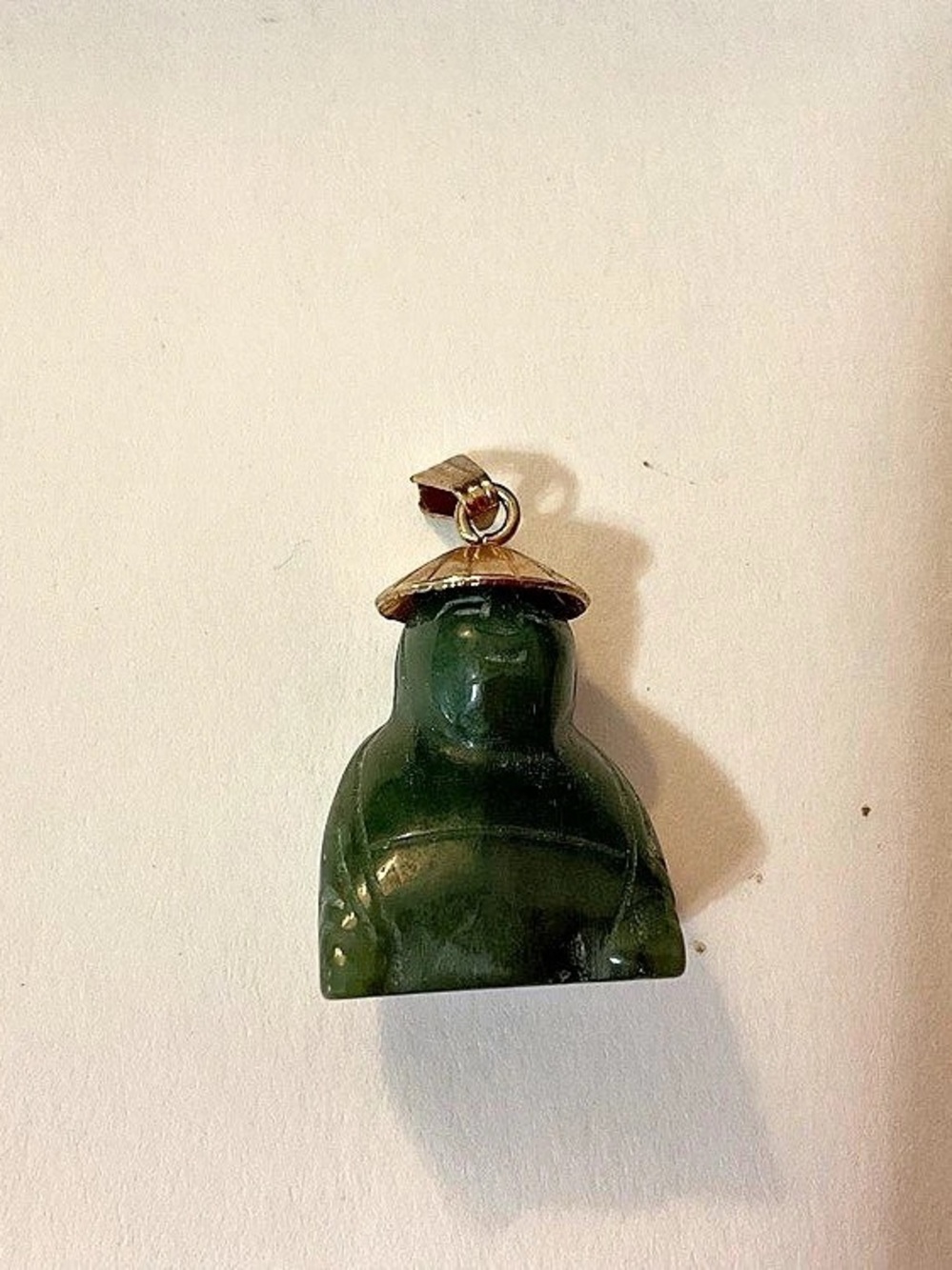 Green Jade Pendant Buddha Shaped With gold Tone Hat